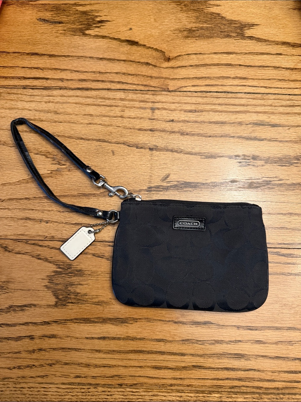 Coach Black Signature Wristlet Pouch with Leather Strap